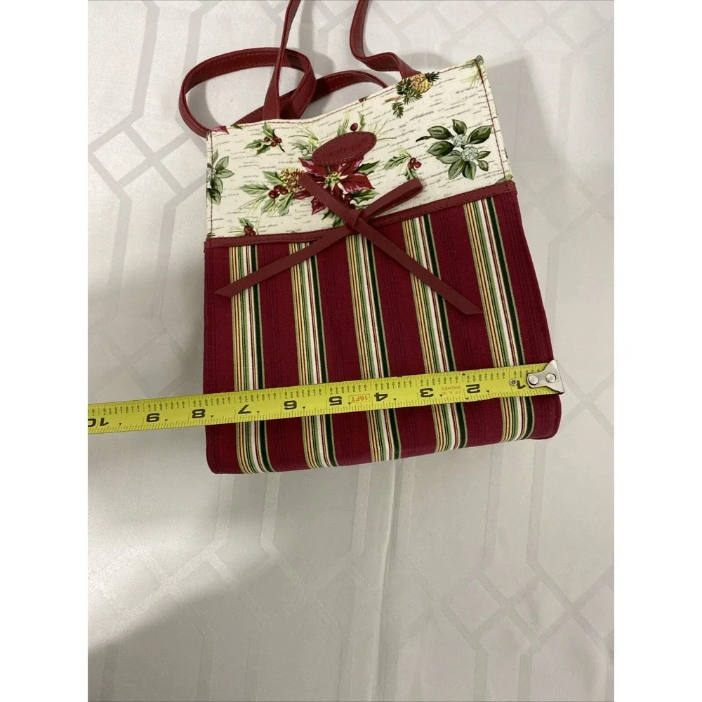VintageLongaberger Bag Red Stripe Poinsettia‎ Gift Holiday Tote Gift Bag